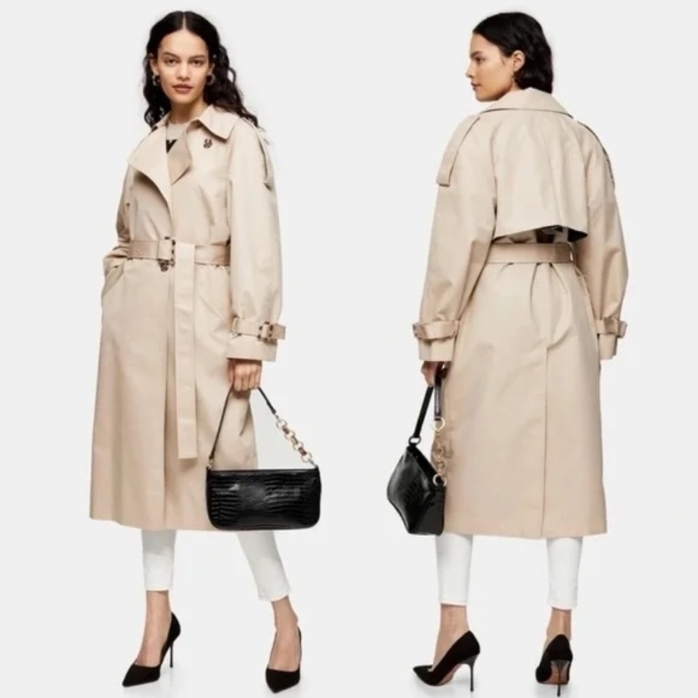 Topshop Double Breasted Trenchcoat in Stone